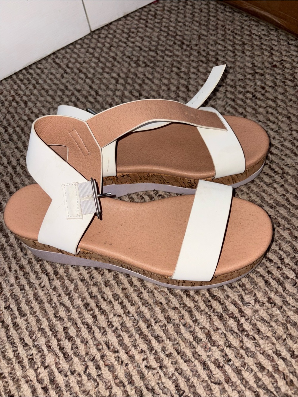 Women’s White Cork-Trim Strappy Sandals